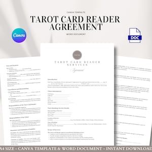 Contrat de lecture du tarot Contrat client modifiable pour les services de voyants Séances intuitives d'orientation spirituelle