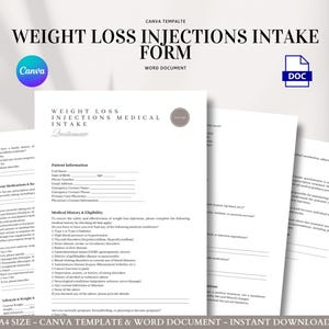 Formulario de admisión para inyecciones para bajar de peso, cuestionario médico, historial de consentimiento, uso clínico de semaglutida y tirzepatida