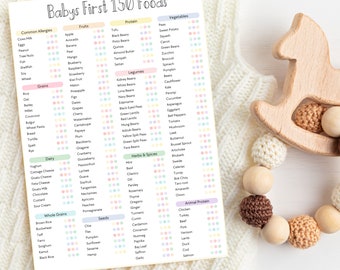 Babyvoeding checklist afdrukbare 150 eerste voedingsmiddelen baby geleid spenen babyvoeding gids maaltijdplanner, dieet tracker nieuwe moeder cadeau baby shower