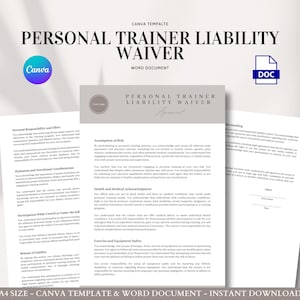 Modèle d'exonération de responsabilité pour entraîneur personnel Reconnaissance du risque du client Déclaration de responsabilité en cas de blessure Formulaire de consentement relatif à la santé