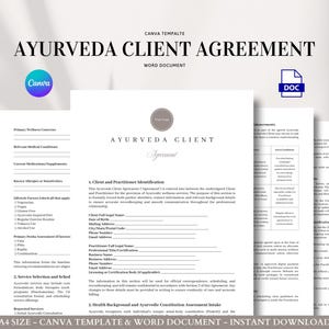 Ayurveda Client Agreement Template for Wellness Practitioners, Editable in Canva and Word for Holistic Care Services
