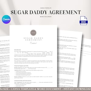 Sugar Daddy Agreement Template Canva and Word | Editable Relationship Contract for Companionship Gifts Confidentiality and Boundaries