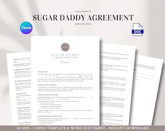 Sugar Daddy Agreement Template Canva and Word | Editable Relationship Contract for Companionship Gifts Confidentiality and Boundaries