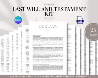 Zestaw do sporządzania ostatniej woli i testamentu Szablon planowania majątku z cyfrowym wykonawcą testamentu, mianowaniem opiekunów prawnych Klauzule o braku sprzeciwu dla rozrzutnych