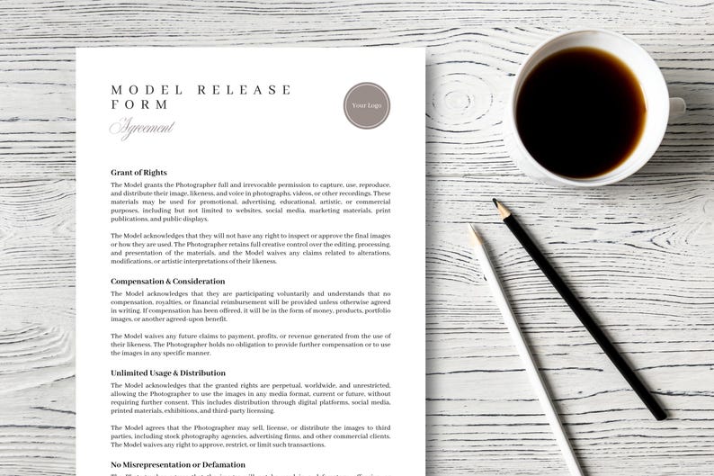 Model Release Form Template Editable Photography Consent and Usage Agreement for Commercial, Portrait, and Content Creators image 4