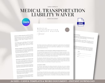 Medical Transportation Liability Waiver Template Canva and Word for Non-Emergency Transport Release Form for Drivers and Clients