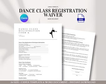 Mall för undantag från registrering för danslektion Balett Jazz Hiphop Samtycke till skada Nödkontakt Mediaformulär