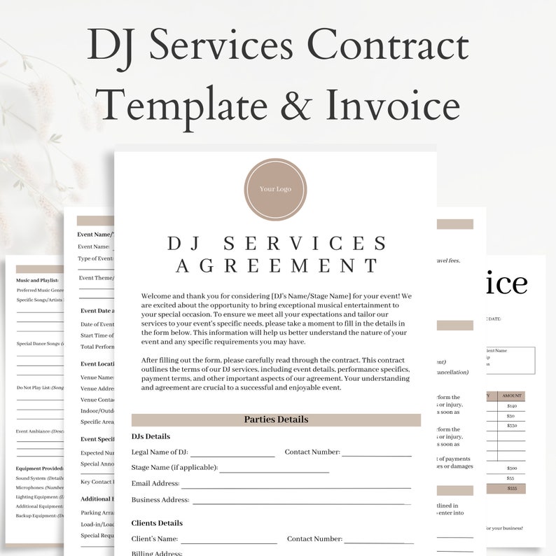 Professional DJ Services Contract Template Canva Customizable Agreement