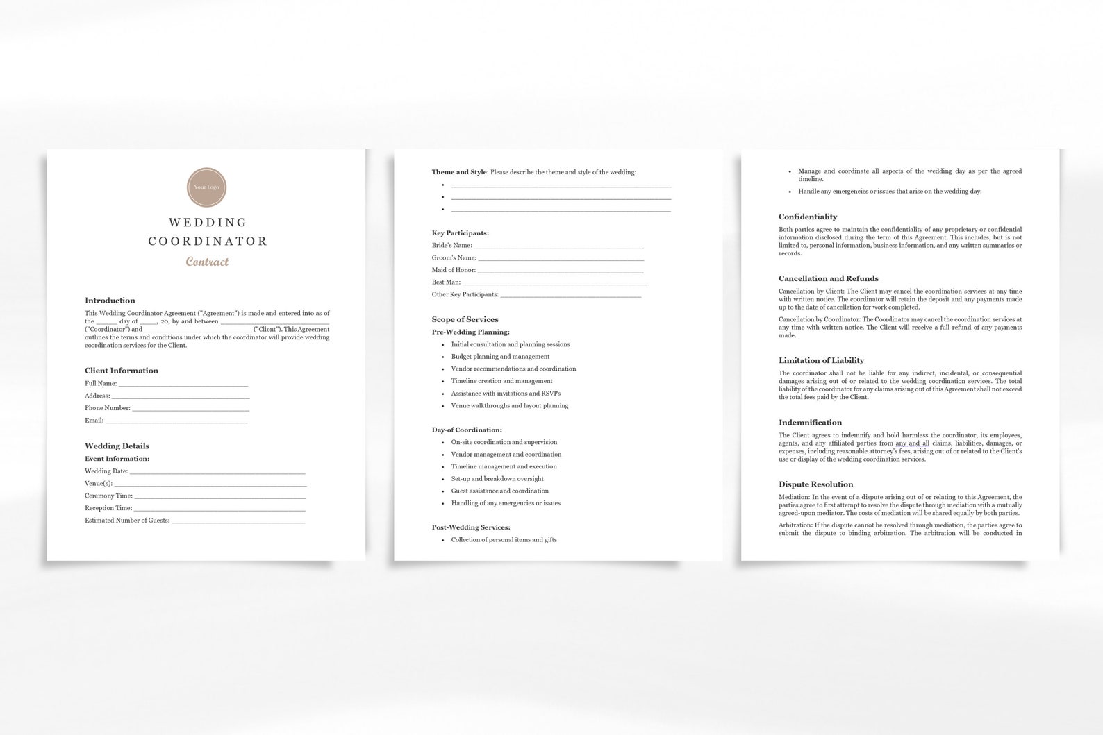 Wedding Day Coordinator Contract Customizable Professional Template Wedding Day Coordinator Contract Customizable Professional Template