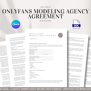 OnlyFans Modeling Agency Contract Template Editable Agreement Consent Form Revenue Split Canva Word