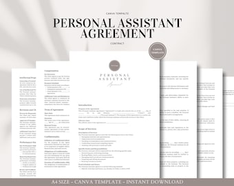Personal Assistant Agreement Canva Template - Professional and Customizable - Digital Download - Edit in Canva
