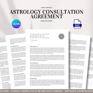 Astrologie-Beratungsvereinbarung Bearbeitbare Vertragsvorlage für Geburtshorben-Lesungen Synastry-Transitberichte und Kundeneinwilligung