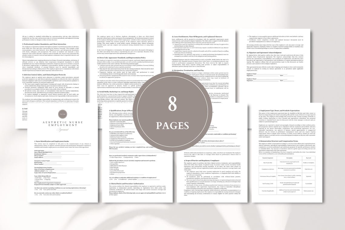 Aesthetic Nurse Employment Agreement Editable Medspa Contract for ...