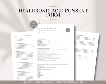 Hyaluronic Acid Consent Form Canva Template | Client Waiver & Dermal Filler Agreement for Med Spas Aesthetic Clinics