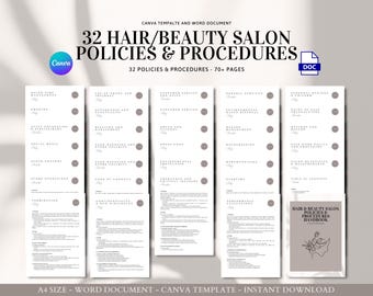 Hair & Beauty Salon Employee Handbook | Policies Procedures Manual | Editable Canva Template for Salon Staff