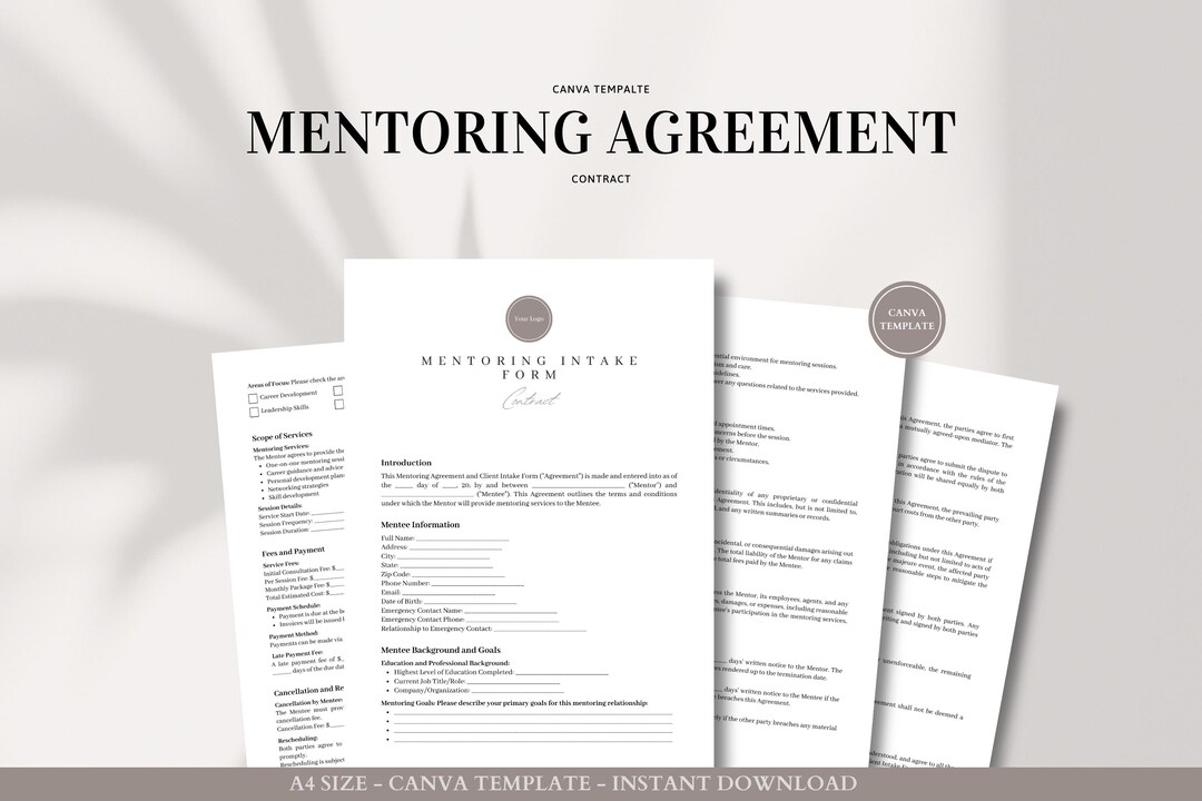Mentoring Agreement and Client Intake Form Canva Template ...