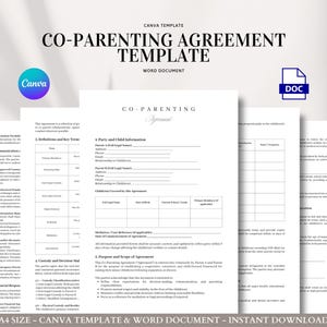 Co-Elternschaftsvereinbarung Vorlage | Umfassender Elternplan, gemeinsamer Sorgezeitplan und Rahmen für die Kommunikation mit der Familie