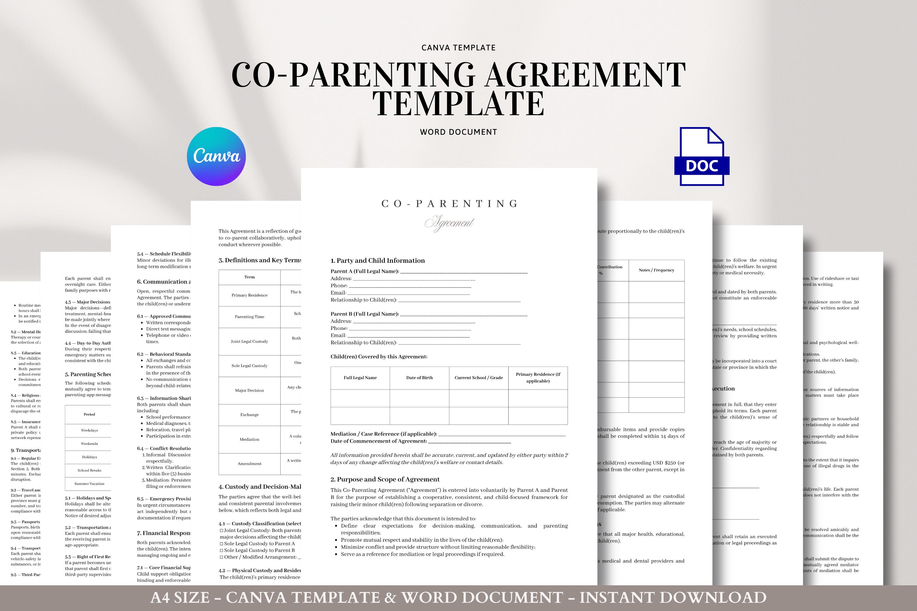 Coparenting Agreement Template Comprehensive Parenting Plan, Shared