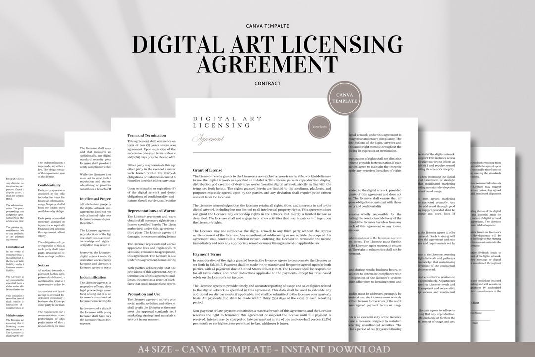Digital Art Licensing Agreement | Editable Contract for Creators ...