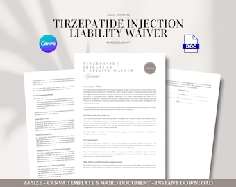 Tirzepatide Injection Waiver Template Weight Loss Consent Side Effects Risk Disclosure Client Agreement