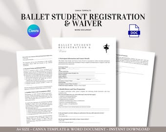 Mall för registrering och avstående från balettstudenter Redigerbar intagnings- och ansvarsblankett för dansklasser för studior och instruktörer