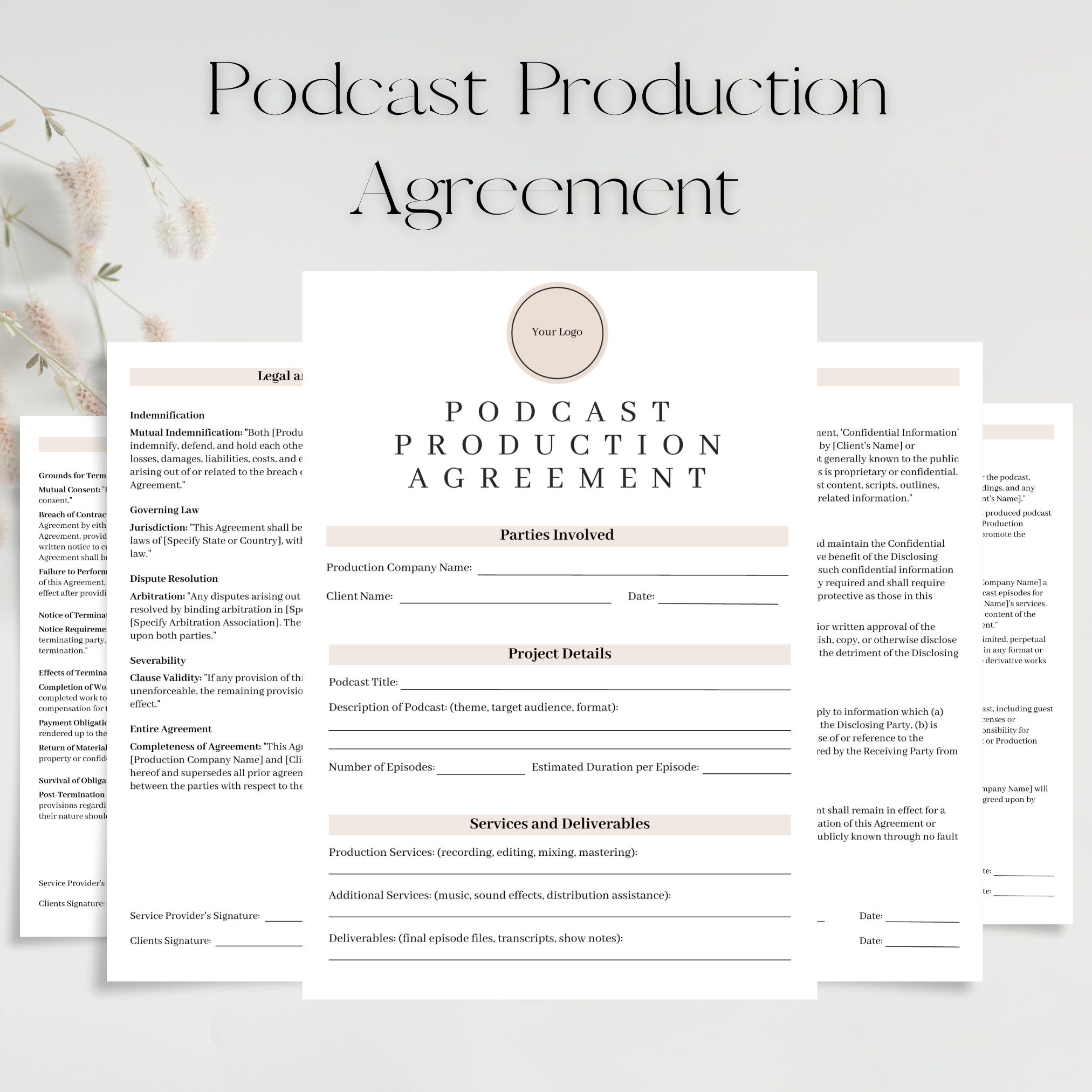 Podcast Production Agreement Template Customizable Contract for Podcast Production Agreement Template Customizable Contract for