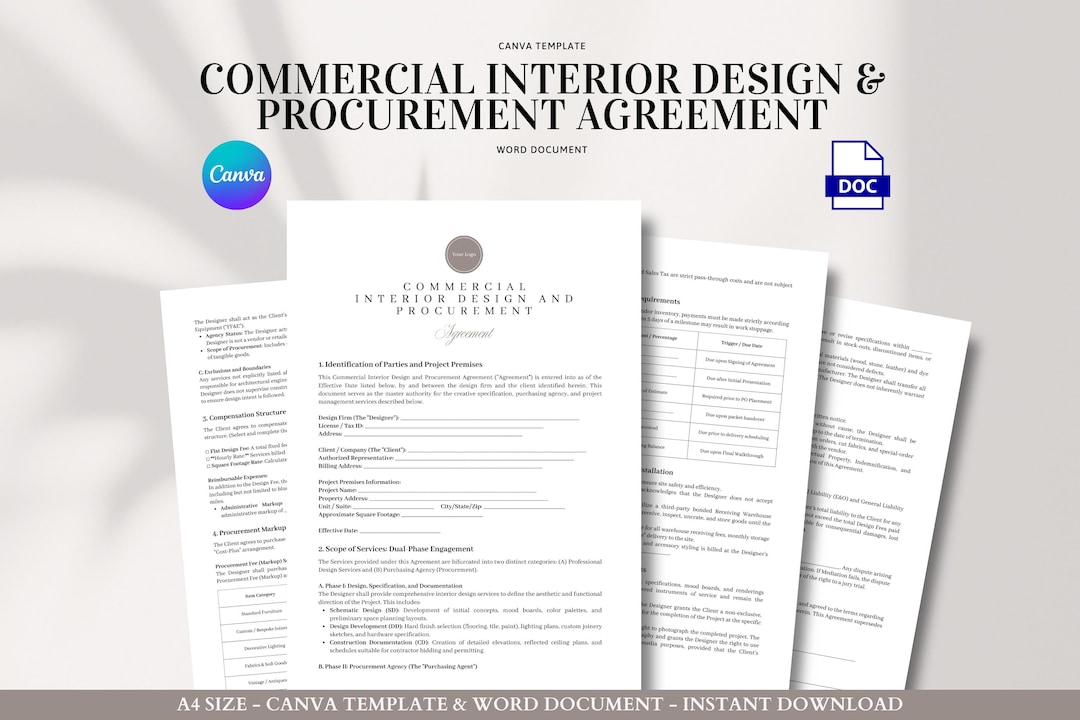 Commercial Interior Design Contract Template | Procurement Purchasing ...