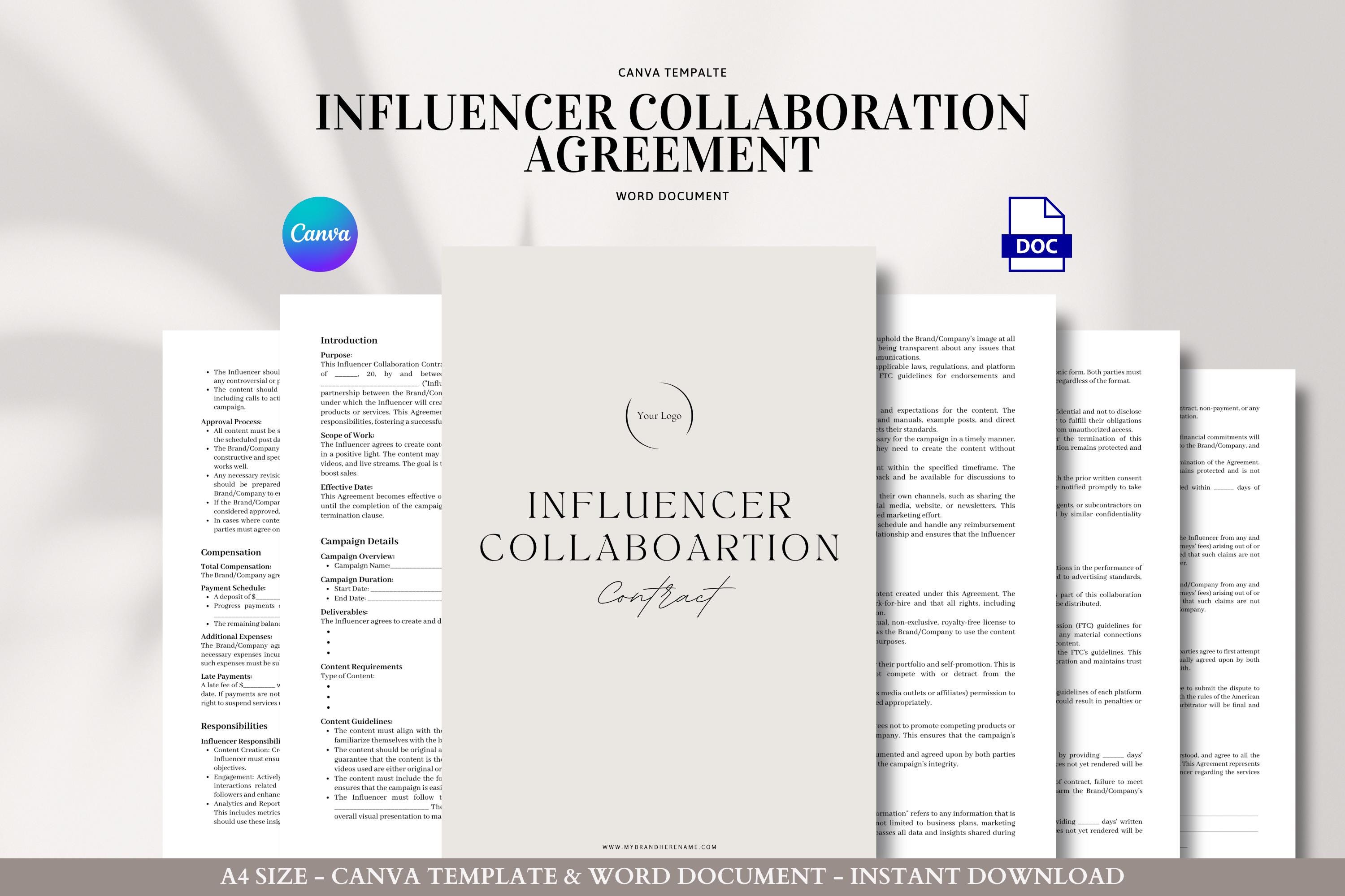Influencer Collaboration Contract Template for Campaign Content Rights ...
