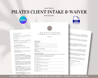 Pilates Client Intake Form Editable Liability Waiver Template Fitness Consent Form Studio Agreement Document
