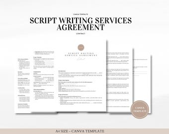 Canva Vorlage für einen Dienstvertrag über Drehbücher - Professioneller Vertrag für Film-, Fernseh- und Webserien - In Canva bearbeiten
