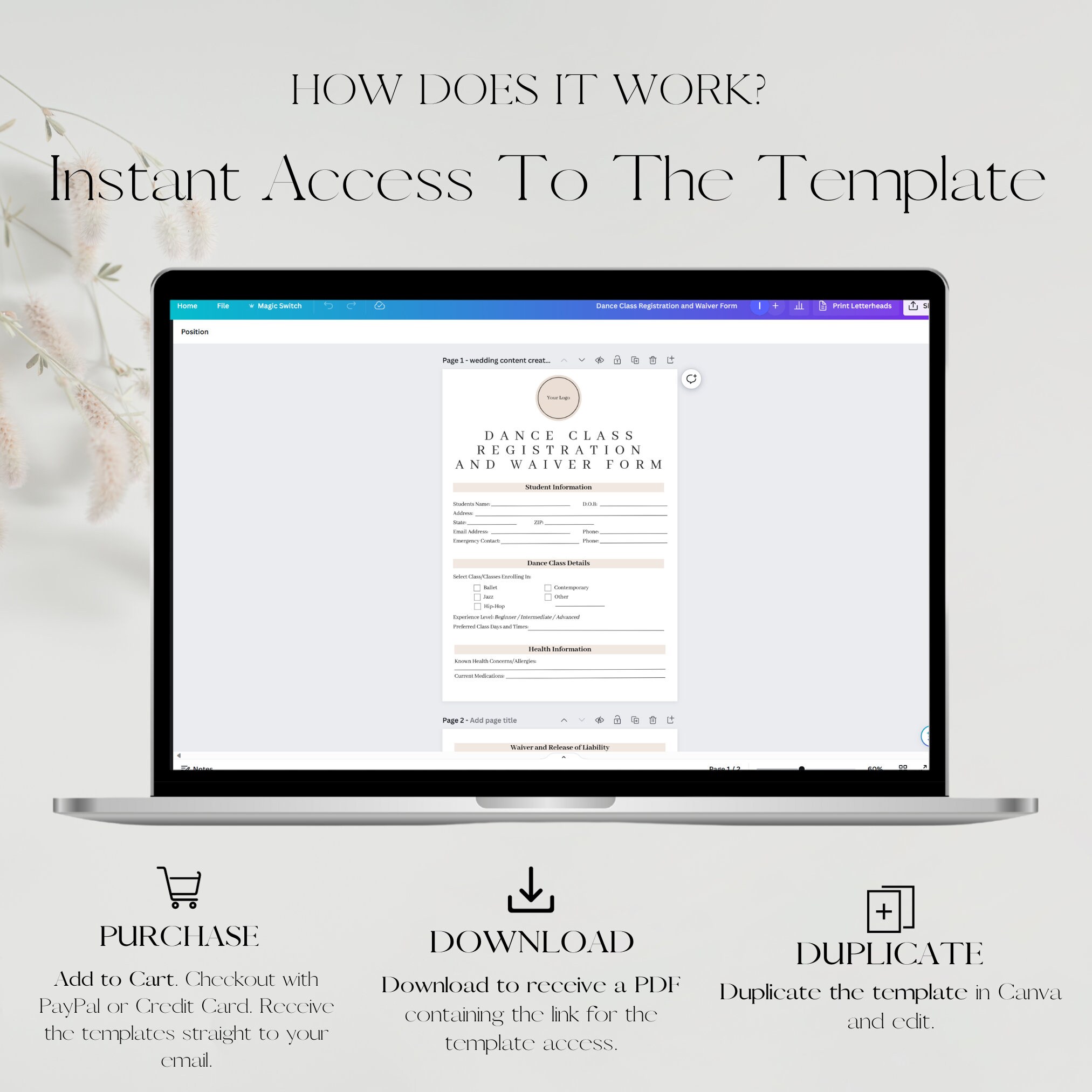 Dance Class Registration and Waiver Form Template Customizable Canva