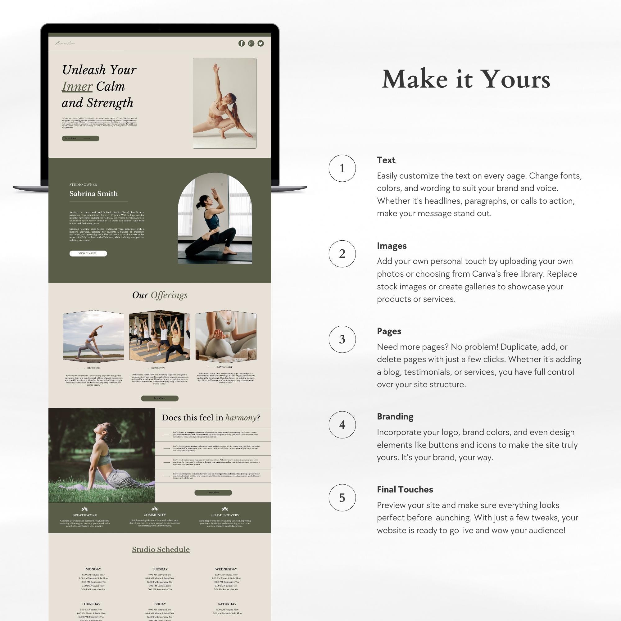 Yoga & Wellness Studio Canva Website Template | Customizable Canva ...