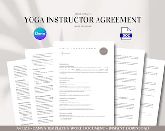 Yoga Instructor Agreement Editable Contract Template for Private Group Corporate and Online Sessions