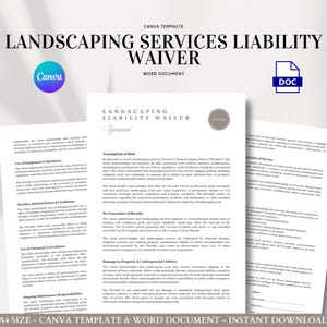 Landscaping Liability Waiver Editable Consent Form for Outdoor Services Excavation Planting Irrigation and Property Risk