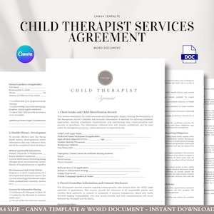 Child Therapist Services Agreement Contract Template for Therapists, Counselors, and Family Practices | Editable in Word & Canva