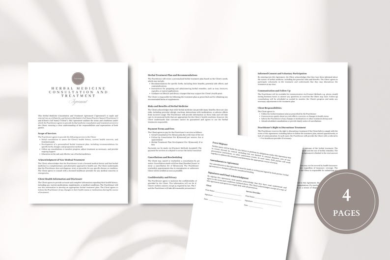 Herbal Medicine Consultation Agreement Template Natural Health Intake Form Client Consent Holistic Treatment Plan Herbalist Disclosure image 3