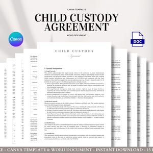 Sorgerechtsvertrag Vorlage für Eltern, Erziehungsberechtigte und für das Familienrecht | Bearbeitbar in Word & Canva