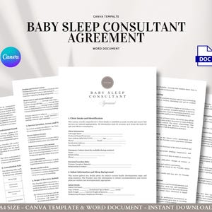Baby Sleep Consultant Contract and Client Service Agreement Template for Infant and Toddler Sleep Plans, Editable in Word and Canva