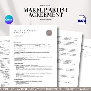 Modello di contratto per truccatori Prenotazione cliente Sessione di prova Piano di pagamento Posizione dell'evento Servizi Termini
