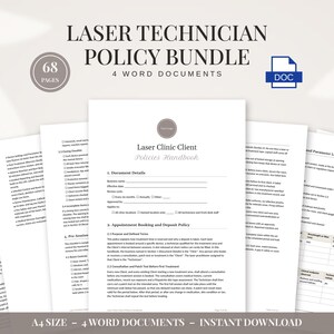 Puede incluir: Un paquete de políticas para técnico láser que contiene 68 páginas en 4 documentos de Word. Los documentos incluyen un manual de políticas para clientes de clínica láser con secciones de detalles, reservas de citas y registro de parámetros.