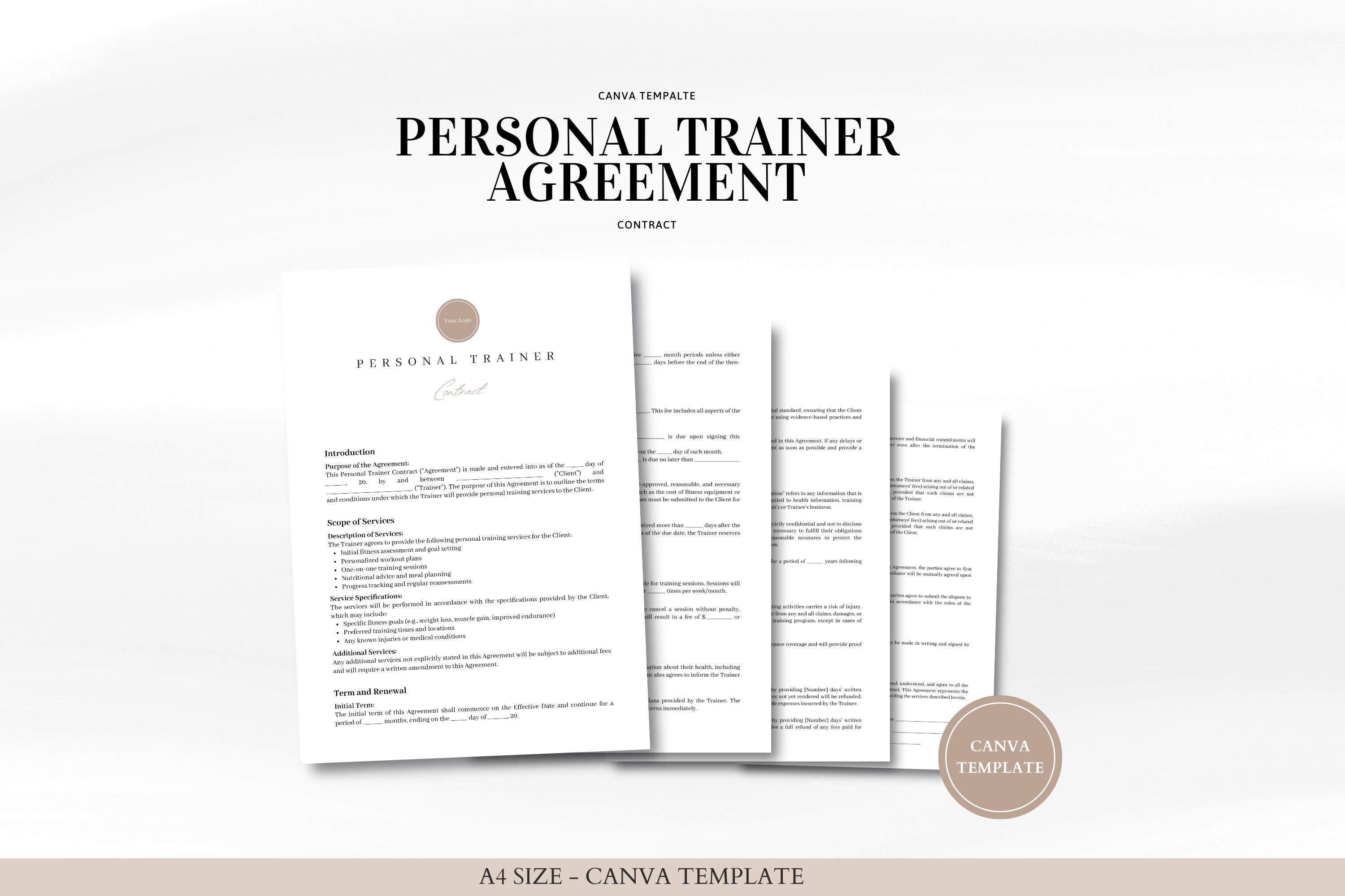 Personal Trainer Contract Canva Template Professional and