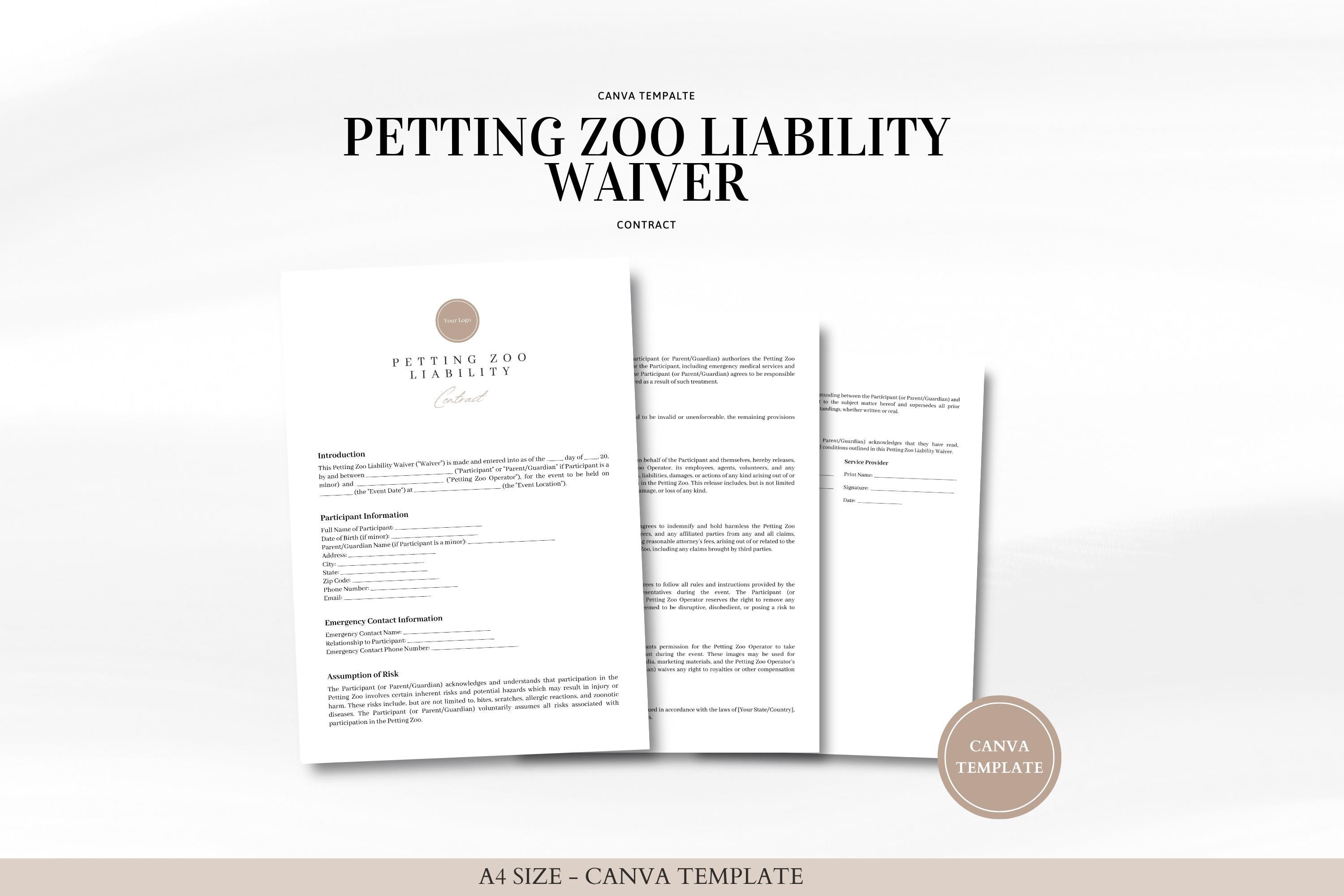 Petting Zoo Liability Waiver Canva Template Professional Legal Document ...