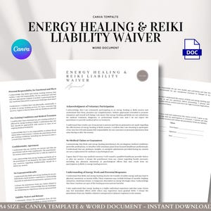 Energy Healing & Reiki Liability Waiver Form Canva Template | Reiki Consent Form | Holistic Healing Agreement | Client Release