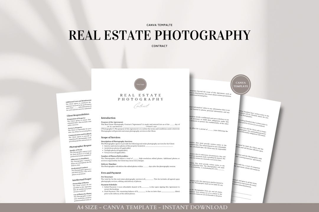 Real Estate Photography Contract Canva Template Professional and