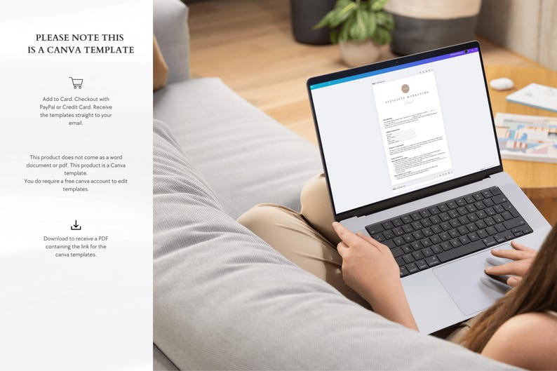 May include: A laptop computer displaying a Canva template for a certificate. The text on the screen reads "Certificate of Completion". The laptop is on a person's lap, and the person is sitting on a couch.