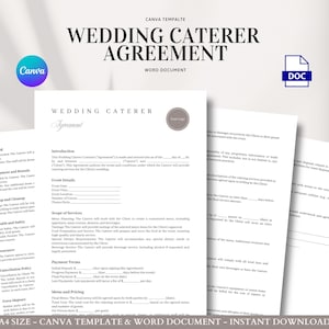 Hochzeits-Caterer-Vereinbarung Vorlage Food-Service-Menü-Planung Gästezahl Timeline Zahlung Personal-SETup-Bedingungen