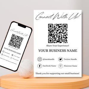 Business Social Media Display, QR Connectivity Sign, Business Promotion Print, Follow Our Instagram & Facebook, Customer Feedback Poster