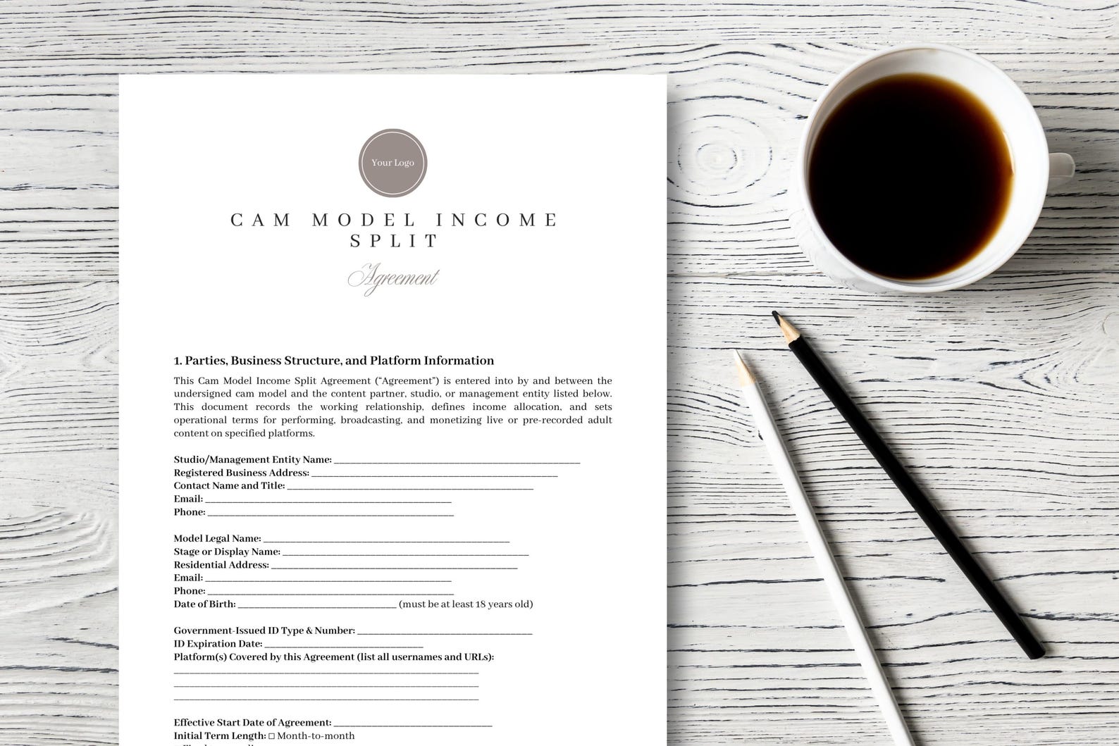 Split Income Form Cam Model Income Split Agreement Template for Studio and Performer ...