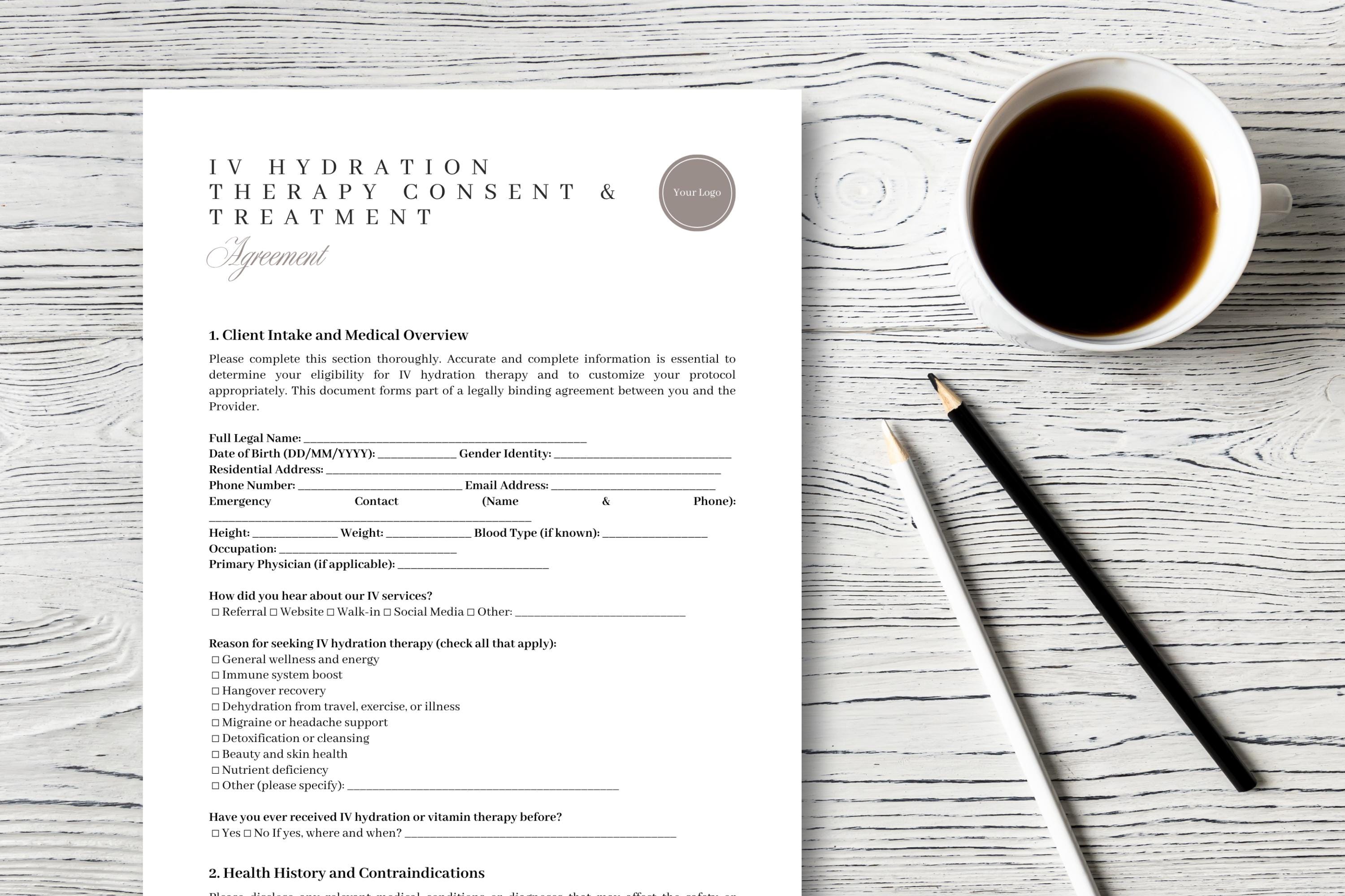 IV Hydration Therapy Consent Form Editable Treatment Agreement for ...