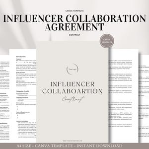 Plantilla Canva para contrato de colaboración con influencers: profesional y personalizable: descarga digital: edición en Canva